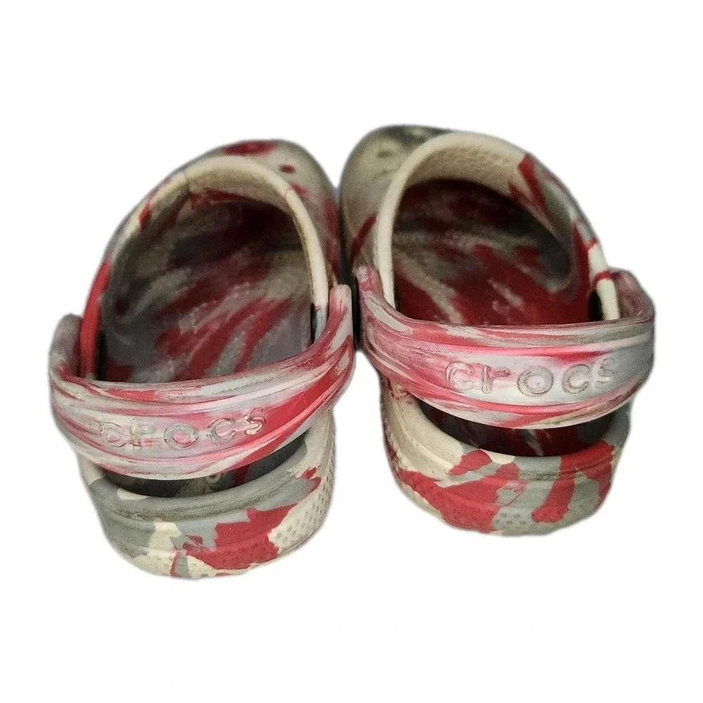 CROCS Classic Marbled Clogs Red White Gray‎ Kids Shoes C9